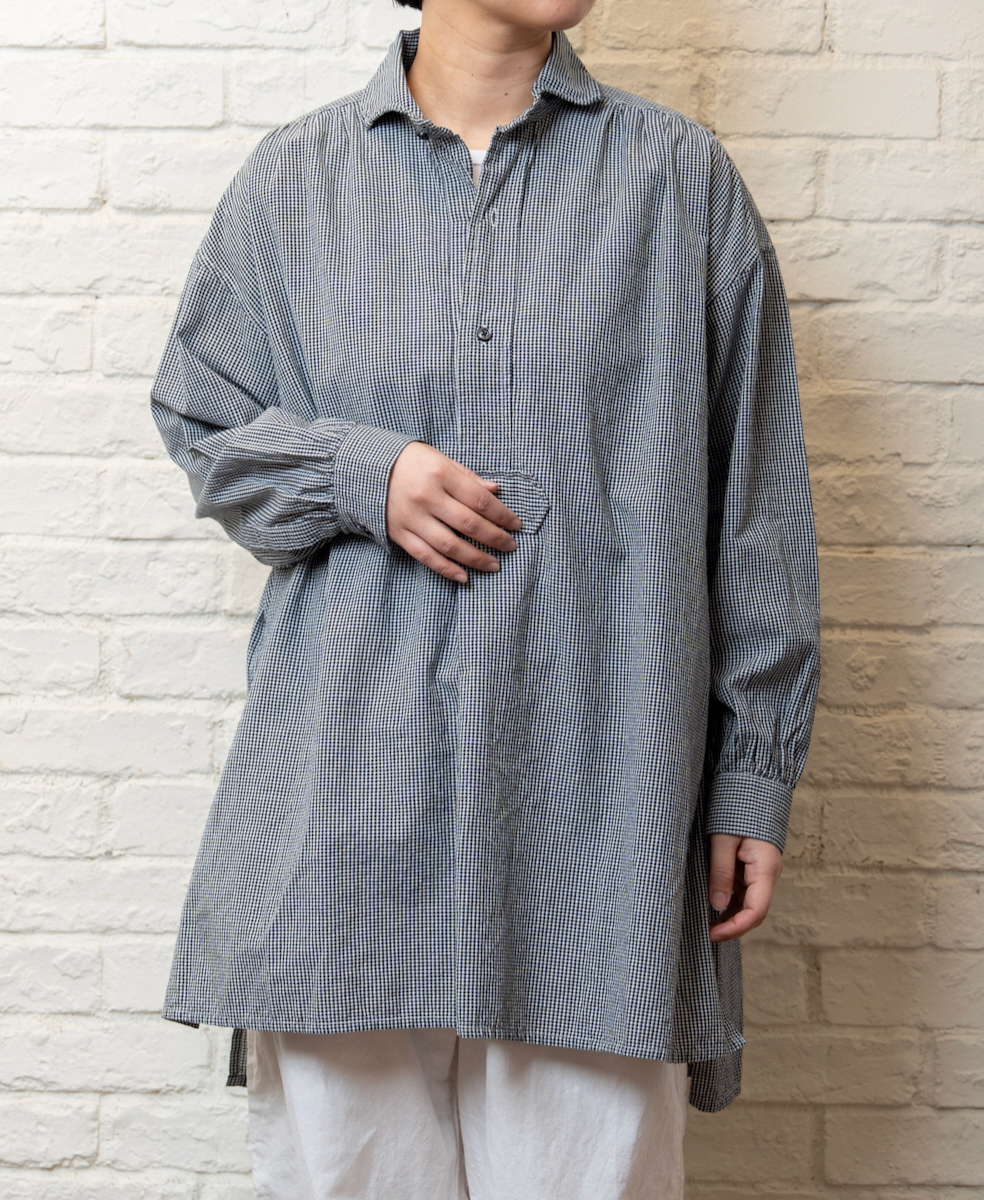 INAM2632C(シャツ) SEERSUCKER GINGHAM CHECK WASH WORK GATHERED SHIRT