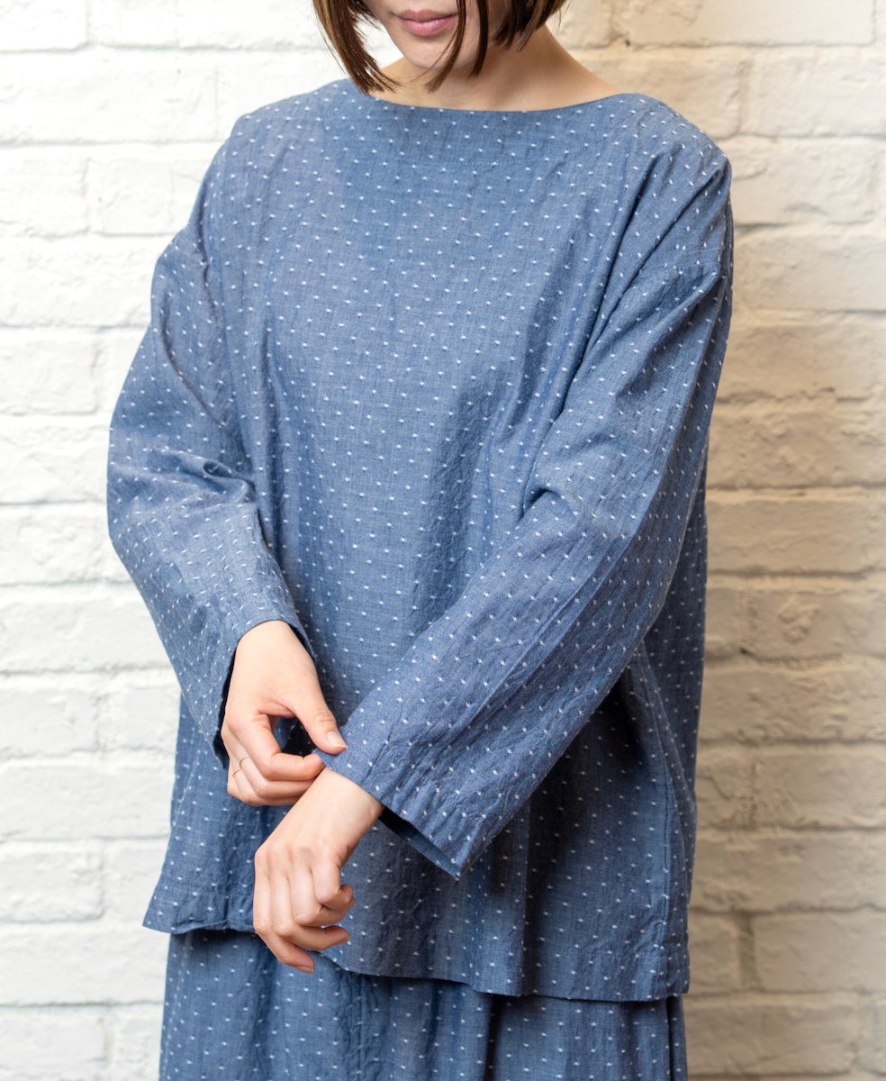 INAM2623CB(スモック) DOBIE CHAMBRAY WASH BOAT NECK SMOCK