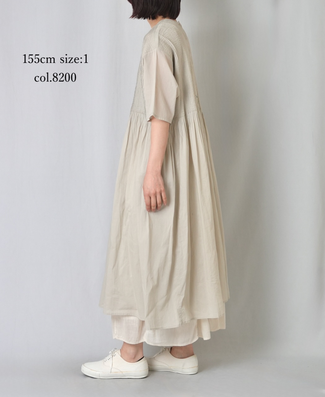 NMDS26243(ワンピース) 80s ORGANIC COTTON VOILE CREW-NECK HALF/SLEEVE DRESS WITH MINI PINTUCK