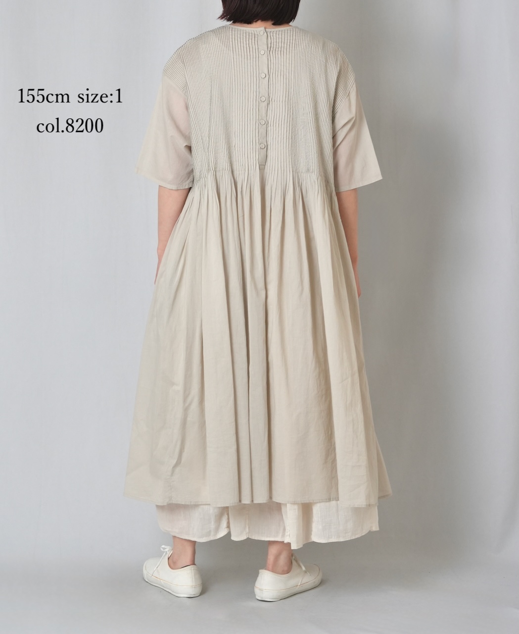 NMDS26243(ワンピース) 80s ORGANIC COTTON VOILE CREW-NECK HALF/SLEEVE DRESS WITH MINI PINTUCK