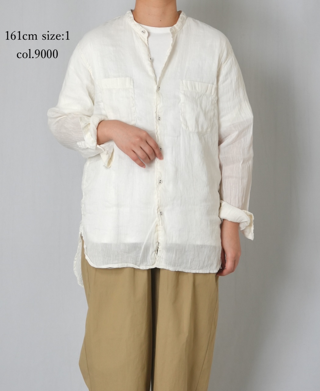 IMDSH2303LCD(シャツ) AUTLOOM LINEN/COTTON PLAIN OVERDYE BANDED COLLAR SHIRTS