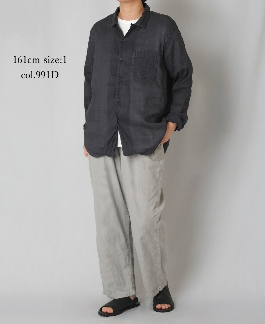 IMDSH2611LCD(シャツ) AUTLOOM LINEN/COTTON PLAIN OVERDYE OPEN COLLAR L/SL SHIRTS
