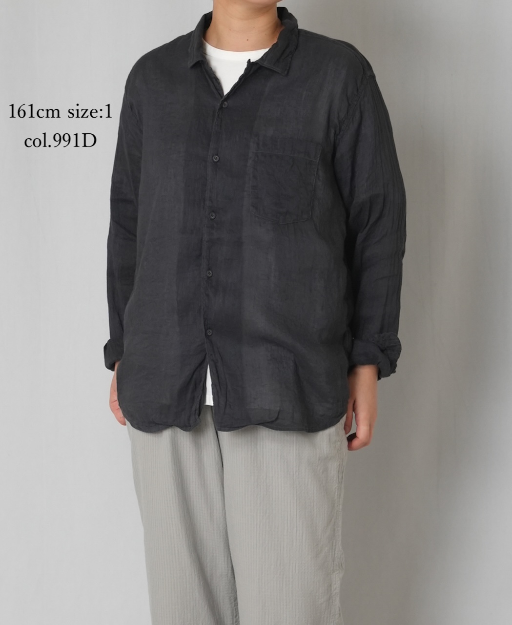 IMDSH2611LCD(シャツ) AUTLOOM LINEN/COTTON PLAIN OVERDYE OPEN COLLAR L/SL SHIRTS