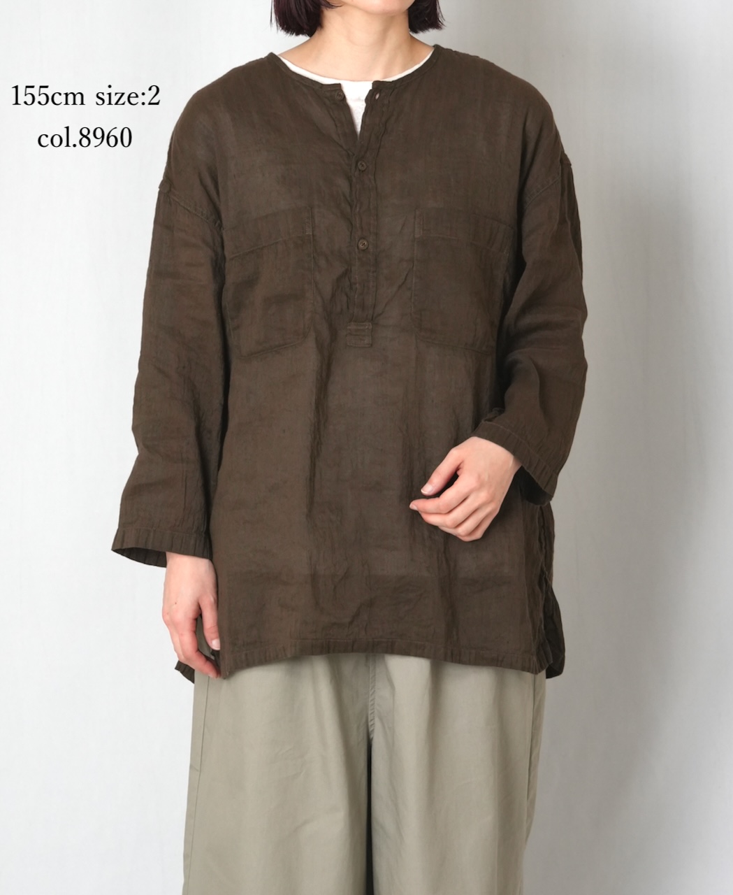 IMDSH2502LCD(シャツ) AUTLOOM LINEN/COTTON PLAIN OVERDYE 3/4SL PULLOVER SHIRTS