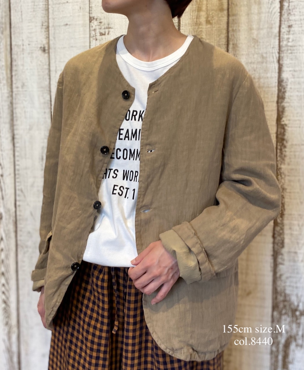 NVL2302LD (ジャケット) 50'S LINEN PLAIN (OVERDYE) MEN'S SIDE VENTS NO COLLAR JACKET