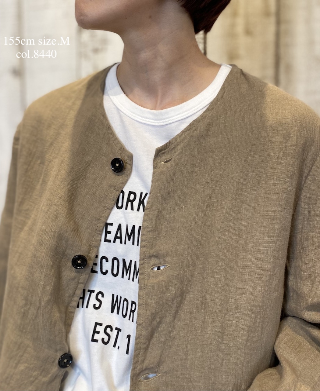 NVL2302LD (ジャケット) 50'S LINEN PLAIN (OVERDYE) MEN'S SIDE VENTS NO COLLAR JACKET