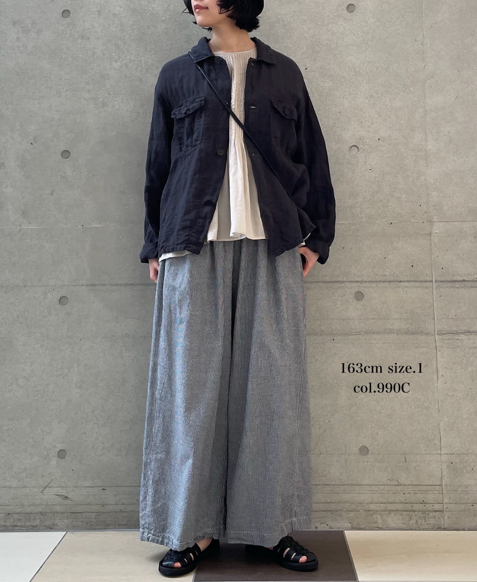 INAM2505C(パンツ) SEERSUCKER GINGHAM CHECK GATHERED EASY PANTS WITH LINING