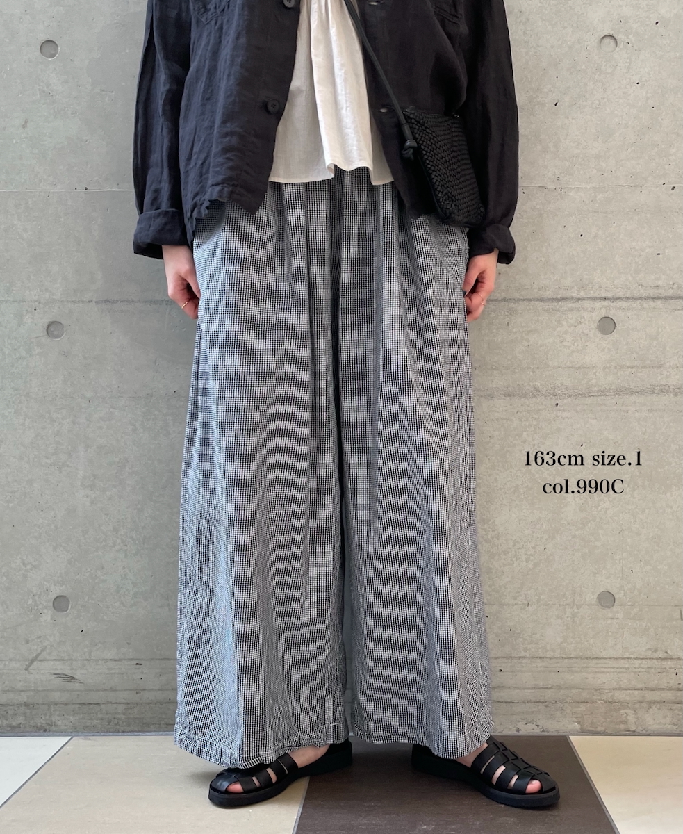 INAM2505C(パンツ) SEERSUCKER GINGHAM CHECK GATHERED EASY PANTS WITH LINING