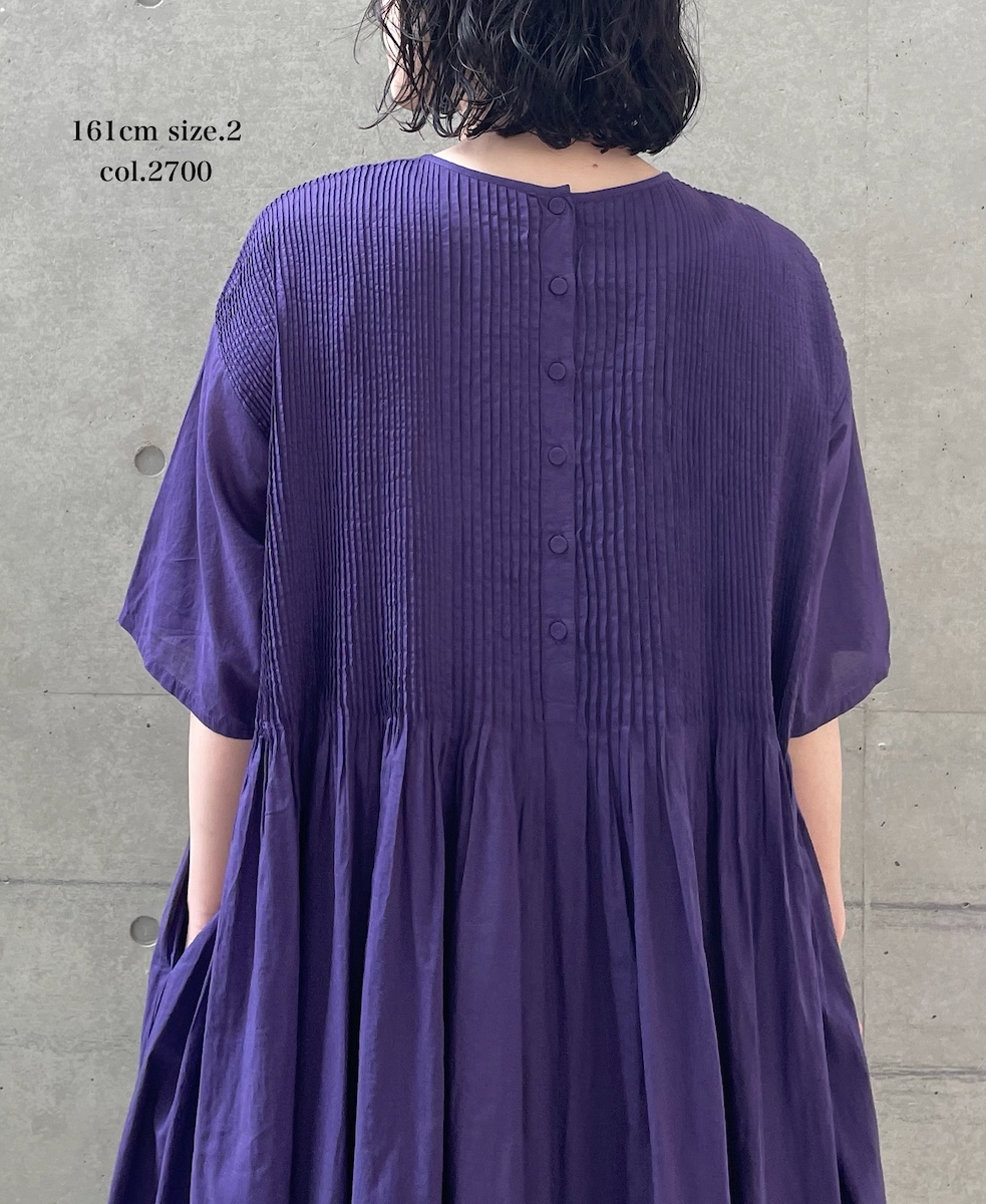 NMDS26243(ワンピース) 80s ORGANIC COTTON VOILE CREW-NECK HALF/SLEEVE DRESS WITH MINI PINTUCK