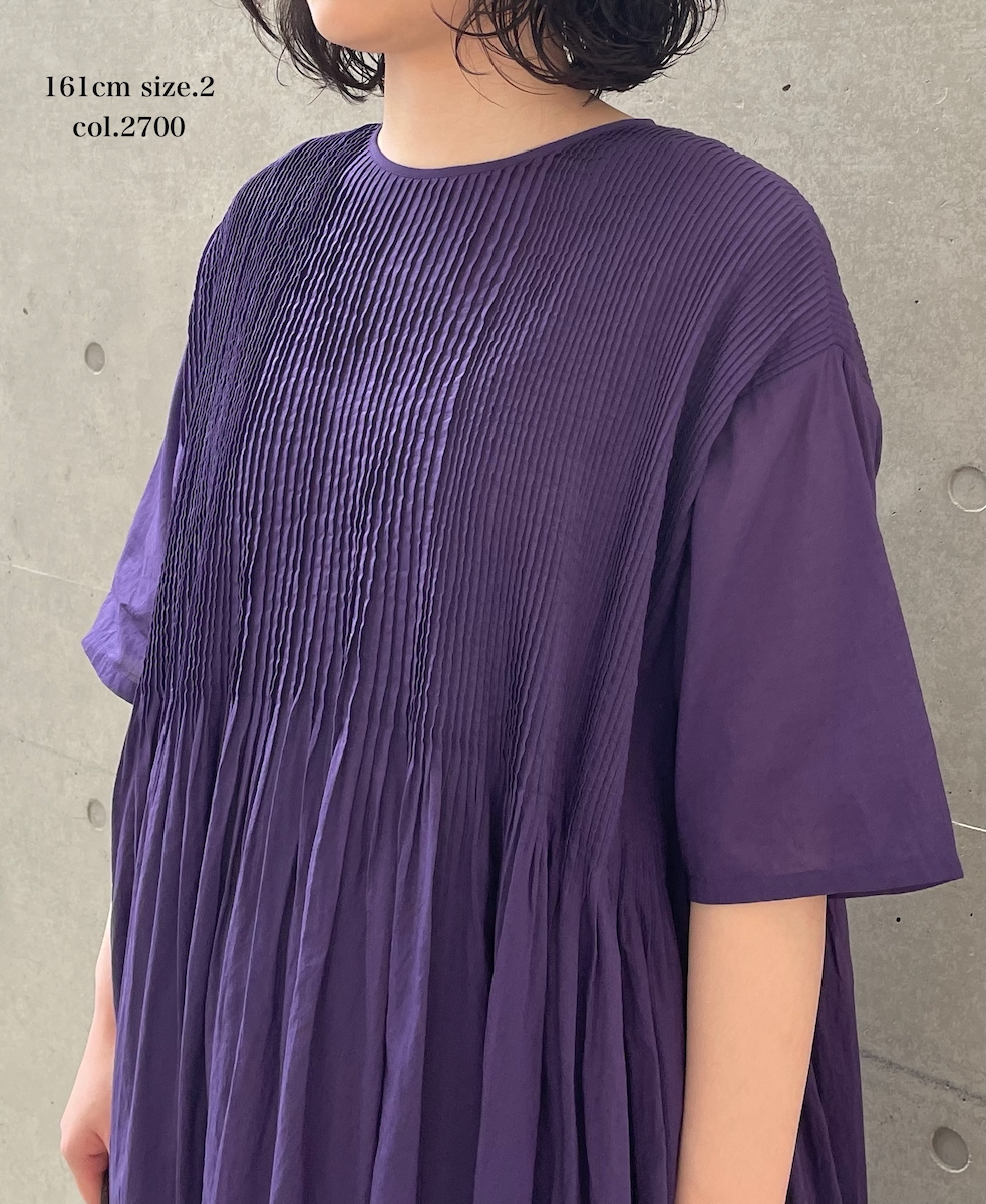 NMDS26243(ワンピース) 80s ORGANIC COTTON VOILE CREW-NECK HALF/SLEEVE DRESS WITH MINI PINTUCK