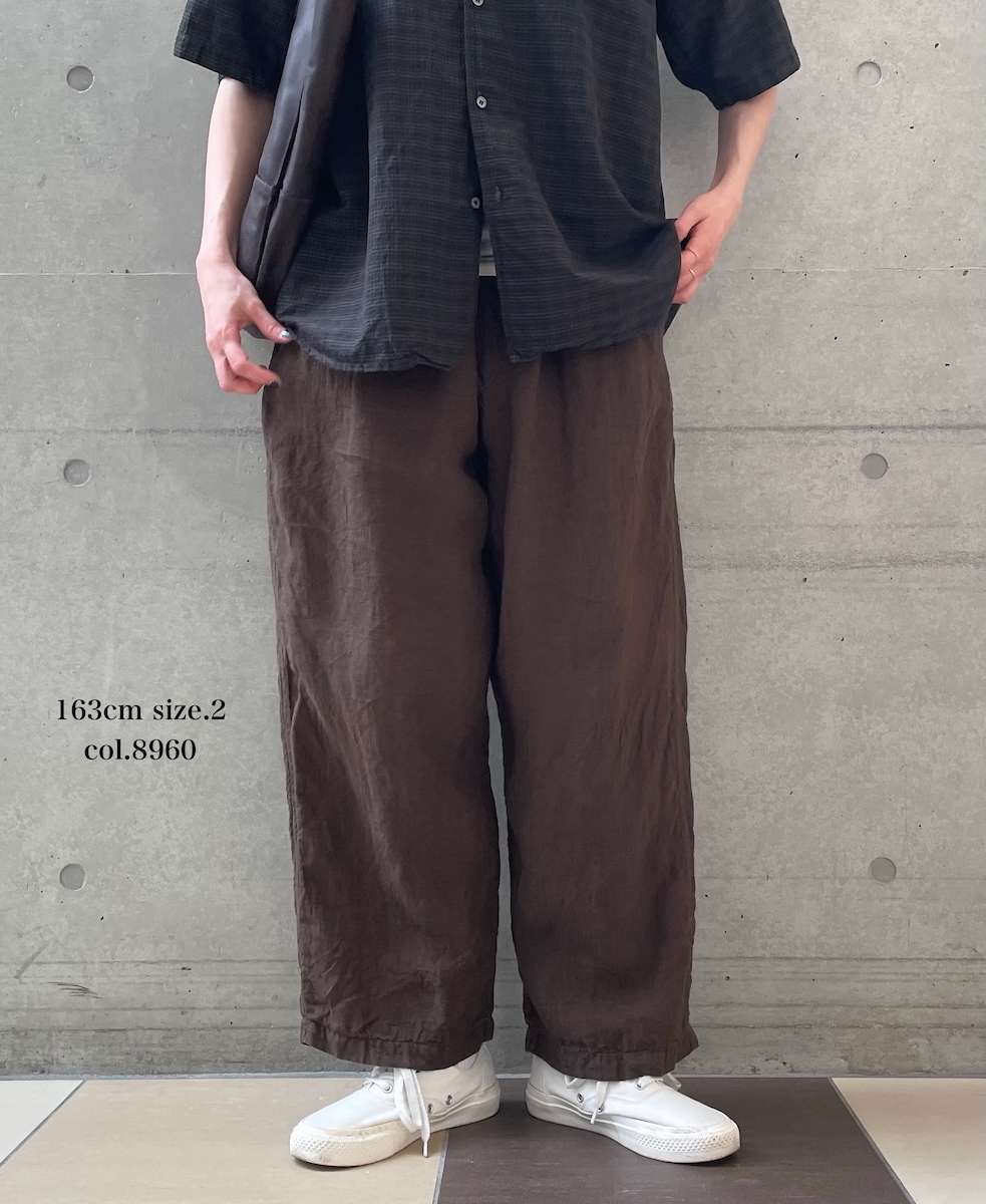 IMDSH2101LPD (パンツ) 60s AUTOLOOM LINEN PLAIN (OVERDYE) EASY CROPPED PANTS
