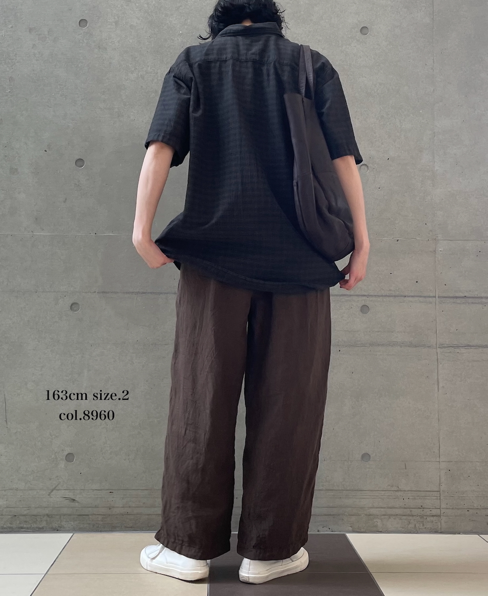 IMDSH2101LPD (パンツ) 60s AUTOLOOM LINEN PLAIN (OVERDYE) EASY CROPPED PANTS