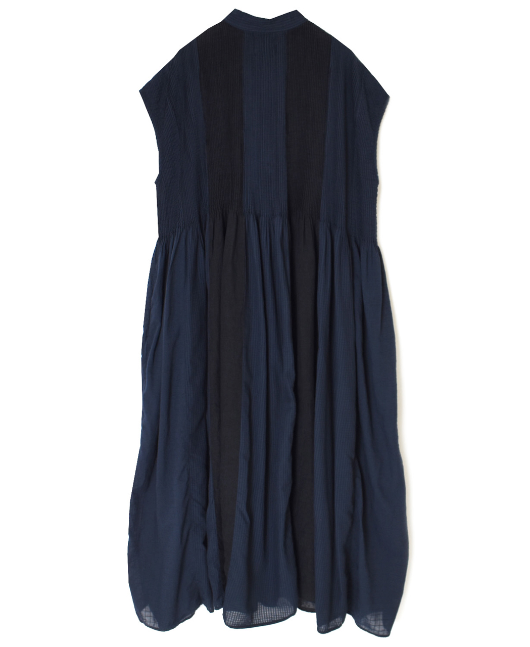 NMDS26264D(ワンピース) 80s ORGANIC COTTON/80s LINEN PATCHWORK OVERDYE BANDED FRENCH/SLEEVE SHIRT DRESS WITH MINI PINTUCK