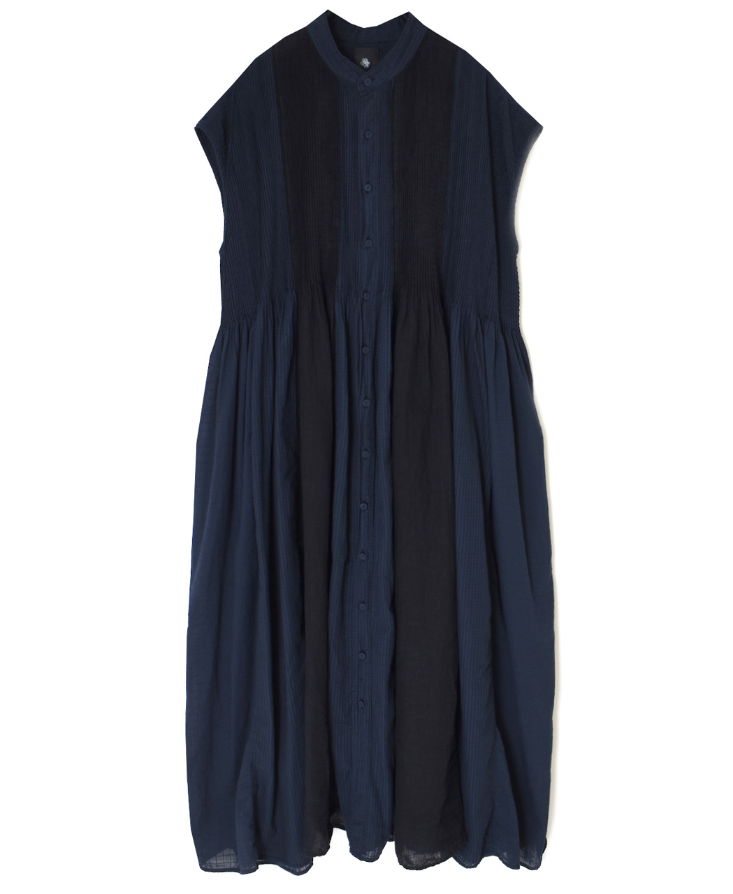 NMDS26264D(ワンピース) 80s ORGANIC COTTON/80s LINEN PATCHWORK OVERDYE BANDED FRENCH/SLEEVE SHIRT DRESS WITH MINI PINTUCK