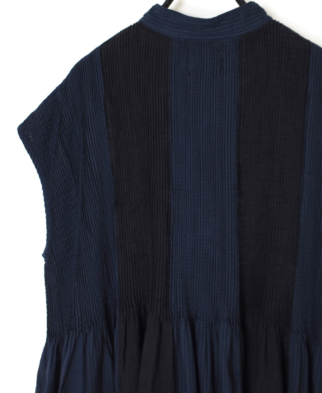 NMDS26264D(ワンピース) 80s ORGANIC COTTON/80s LINEN PATCHWORK OVERDYE BANDED FRENCH/SLEEVE SHIRT DRESS WITH MINI PINTUCK