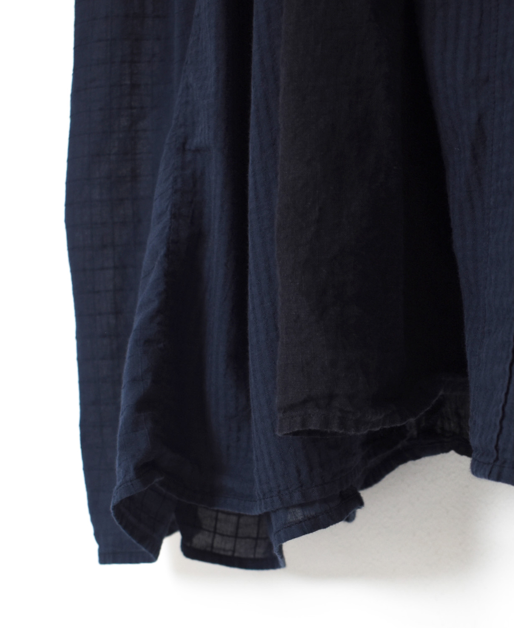 NMDS26264D(ワンピース) 80s ORGANIC COTTON/80s LINEN PATCHWORK OVERDYE BANDED FRENCH/SLEEVE SHIRT DRESS WITH MINI PINTUCK