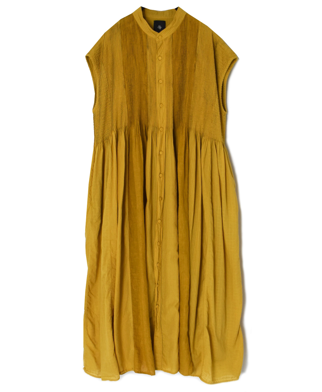 NMDS26264D(ワンピース) 80s ORGANIC COTTON/80s LINEN PATCHWORK OVERDYE BANDED FRENCH/SLEEVE SHIRT DRESS WITH MINI PINTUCK