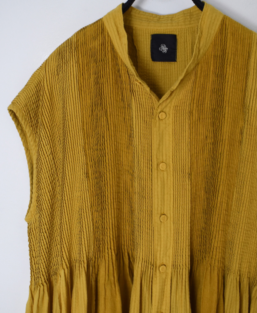 NMDS26264D(ワンピース) 80s ORGANIC COTTON/80s LINEN PATCHWORK OVERDYE BANDED FRENCH/SLEEVE SHIRT DRESS WITH MINI PINTUCK