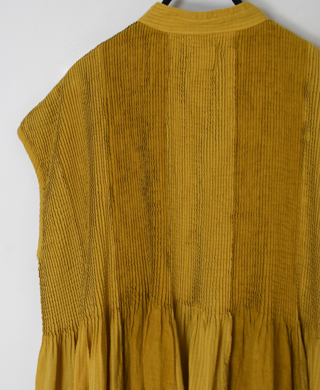 NMDS26264D(ワンピース) 80s ORGANIC COTTON/80s LINEN PATCHWORK OVERDYE BANDED FRENCH/SLEEVE SHIRT DRESS WITH MINI PINTUCK