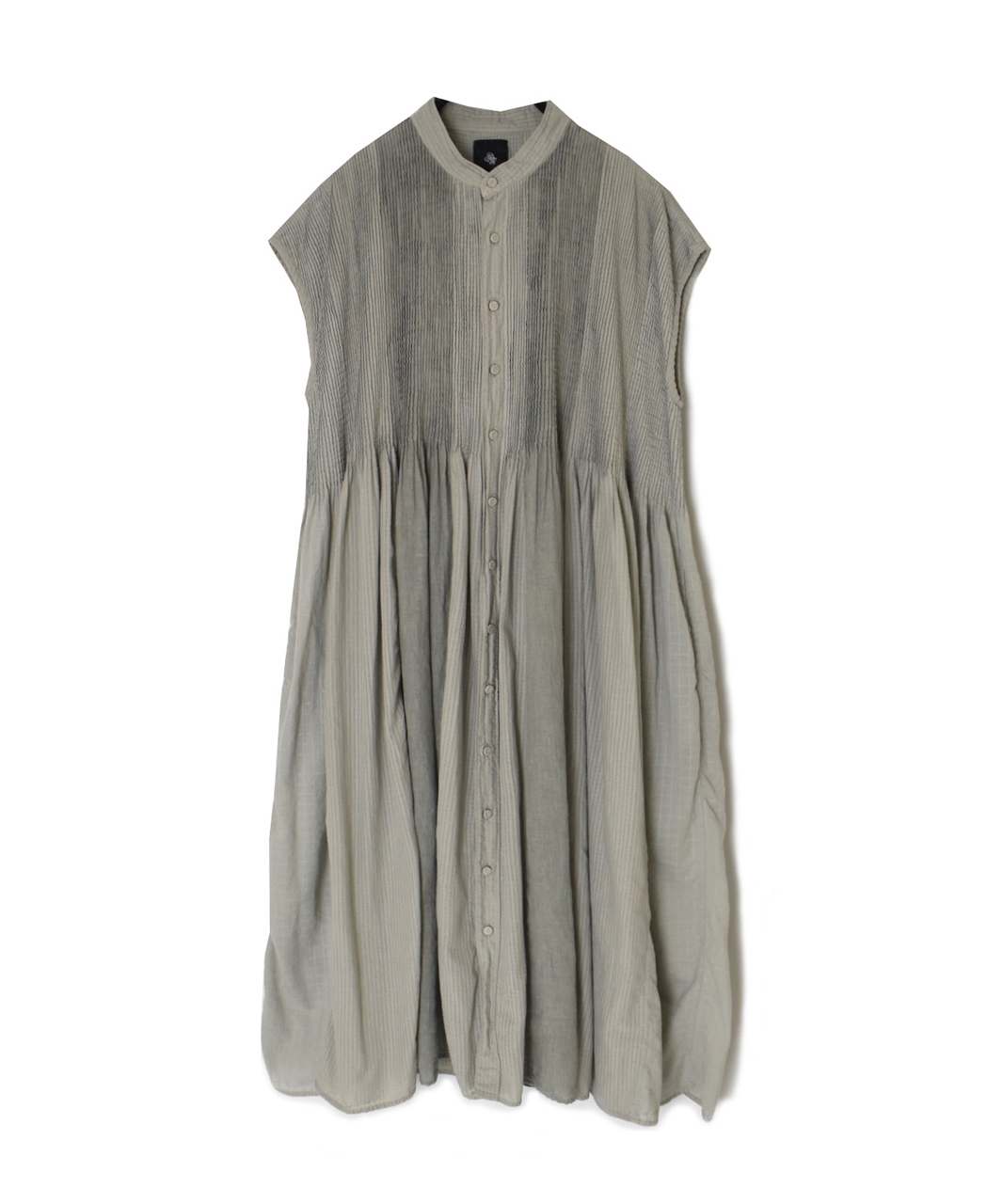 NMDS26264D(ワンピース) 80s ORGANIC COTTON/80s LINEN PATCHWORK OVERDYE BANDED FRENCH/SLEEVE SHIRT DRESS WITH MINI PINTUCK