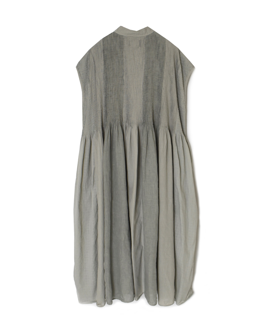 NMDS26264D(ワンピース) 80s ORGANIC COTTON/80s LINEN PATCHWORK OVERDYE BANDED FRENCH/SLEEVE SHIRT DRESS WITH MINI PINTUCK