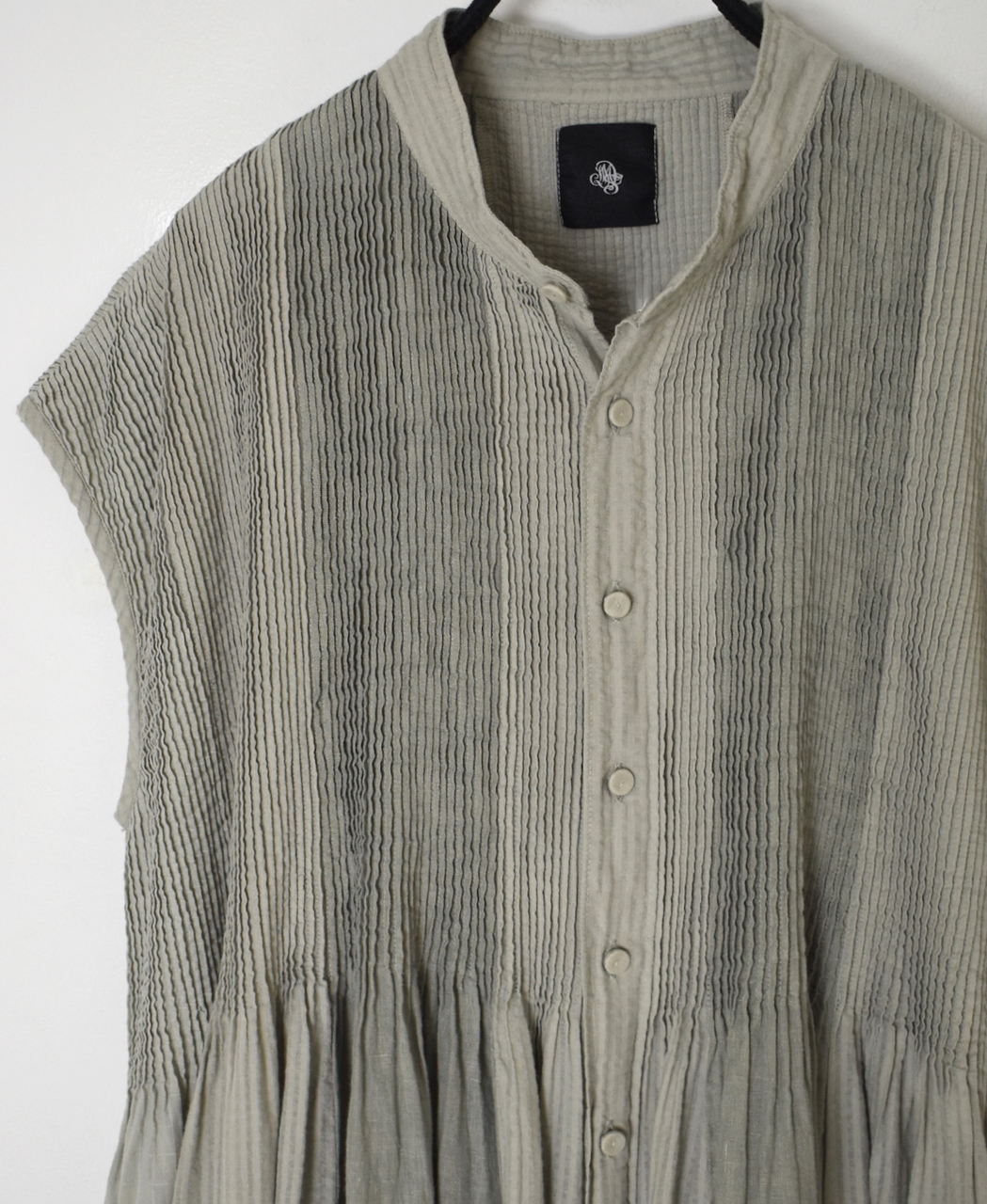 NMDS26264D(ワンピース) 80s ORGANIC COTTON/80s LINEN PATCHWORK OVERDYE BANDED FRENCH/SLEEVE SHIRT DRESS WITH MINI PINTUCK