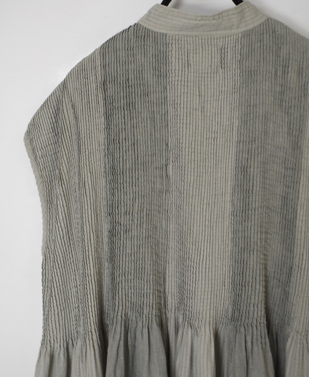 NMDS26264D(ワンピース) 80s ORGANIC COTTON/80s LINEN PATCHWORK OVERDYE BANDED FRENCH/SLEEVE SHIRT DRESS WITH MINI PINTUCK