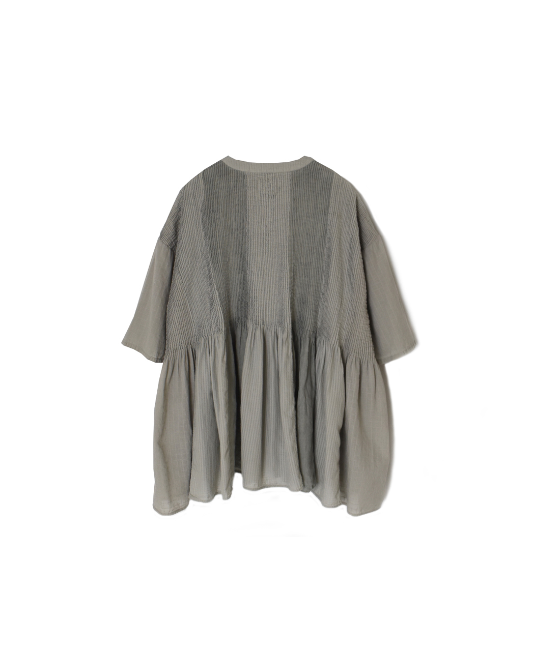 NMDS26262D(シャツ) 80s ORGANIC COTTON/80s LINEN PATCHWORK OVERDYE V-NECK S/SLEEVE SHIRT WITH MINI PINTUCK