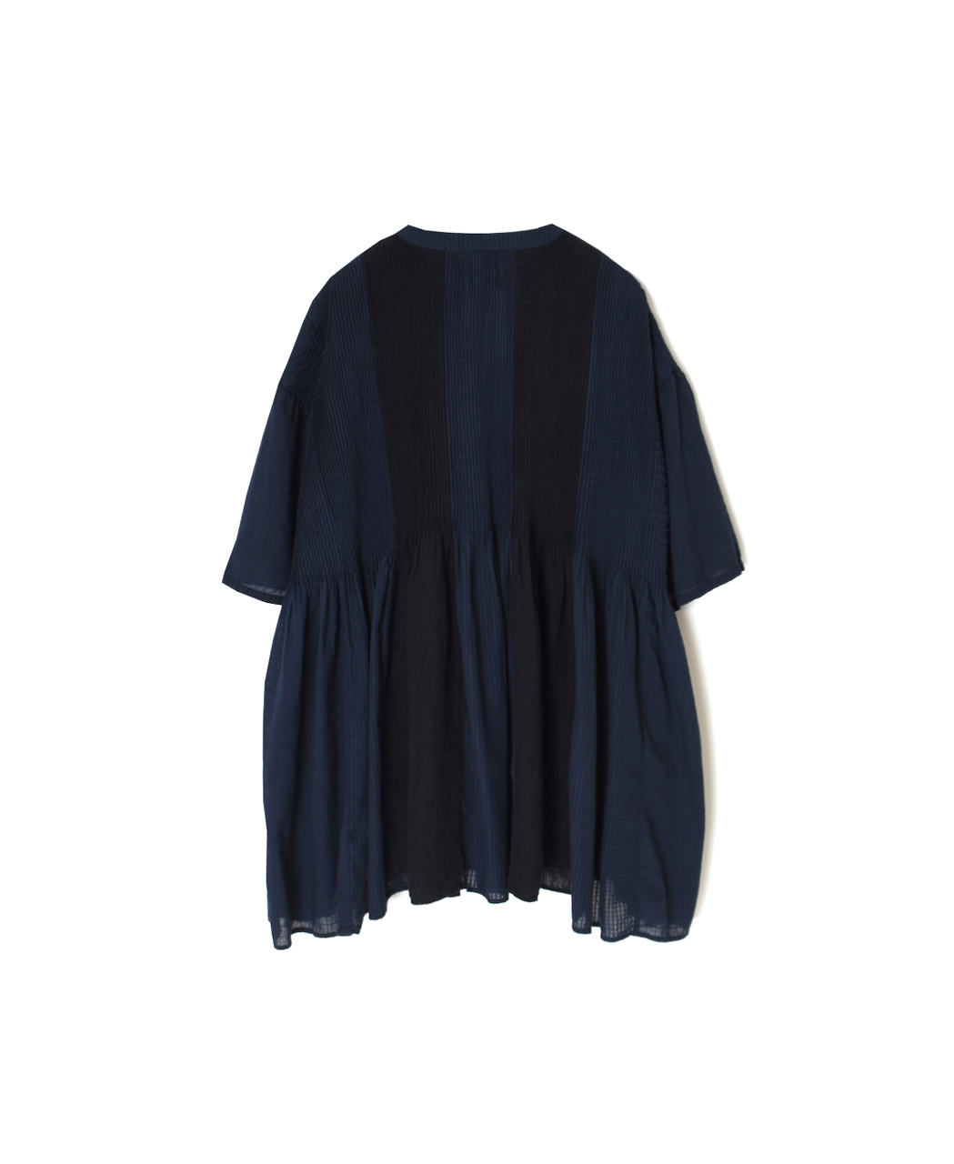 NMDS26262D(シャツ) 80s ORGANIC COTTON/80s LINEN PATCHWORK OVERDYE V-NECK S/SLEEVE SHIRT WITH MINI PINTUCK