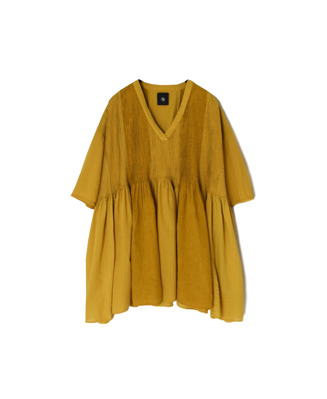 NMDS26262D(シャツ) 80s ORGANIC COTTON/80s LINEN PATCHWORK OVERDYE V-NECK S/SLEEVE SHIRT WITH MINI PINTUCK