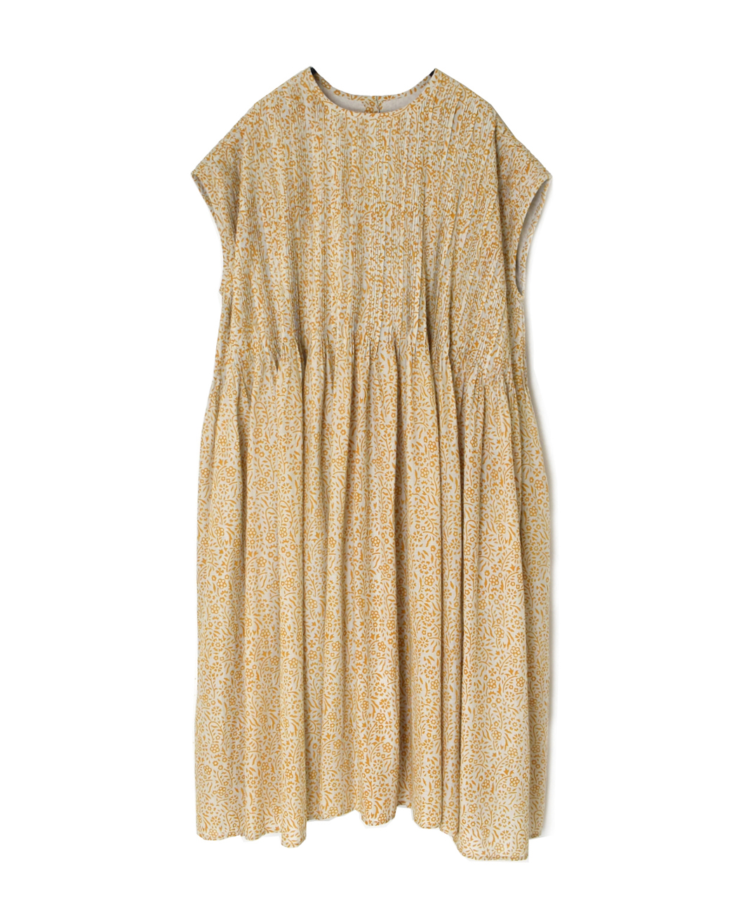 INMDS26104(ワンピース) 80s COTTON FLOWER BLOCK PRINT FRENCH/SL DRESS WITH RANDOM PLEATS