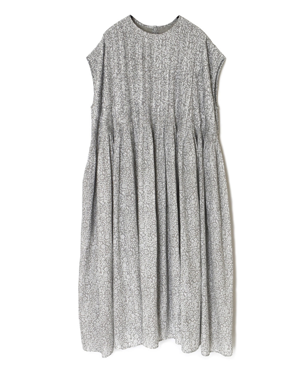 INMDS26104(ワンピース) 80s COTTON FLOWER BLOCK PRINT FRENCH/SL DRESS WITH RANDOM PLEATS