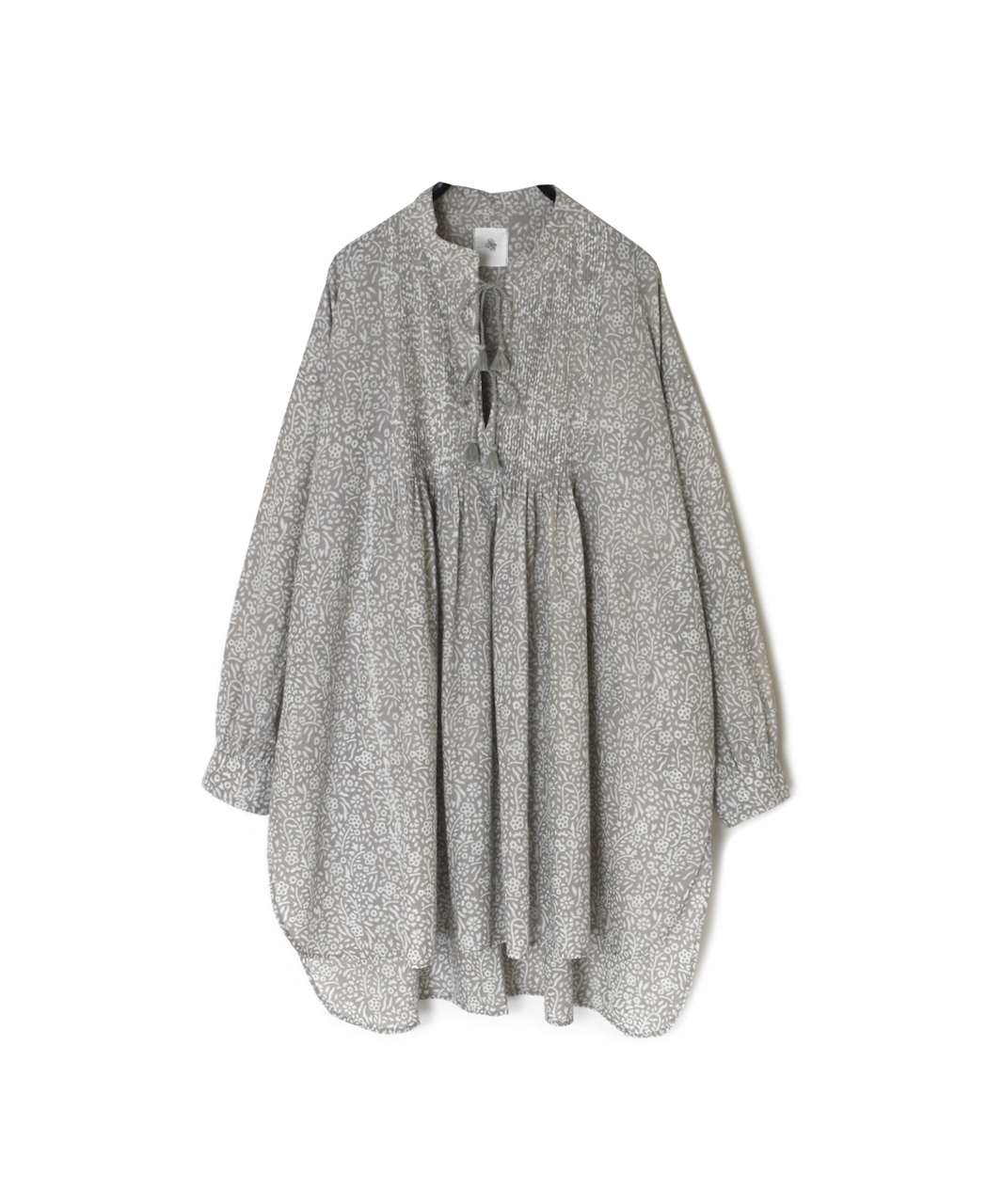 INMDS26102(チュニック) 80s COTTON FLOWER BLOCK PRINT BANDED COLLAR MINI PINTUCK TUNIC