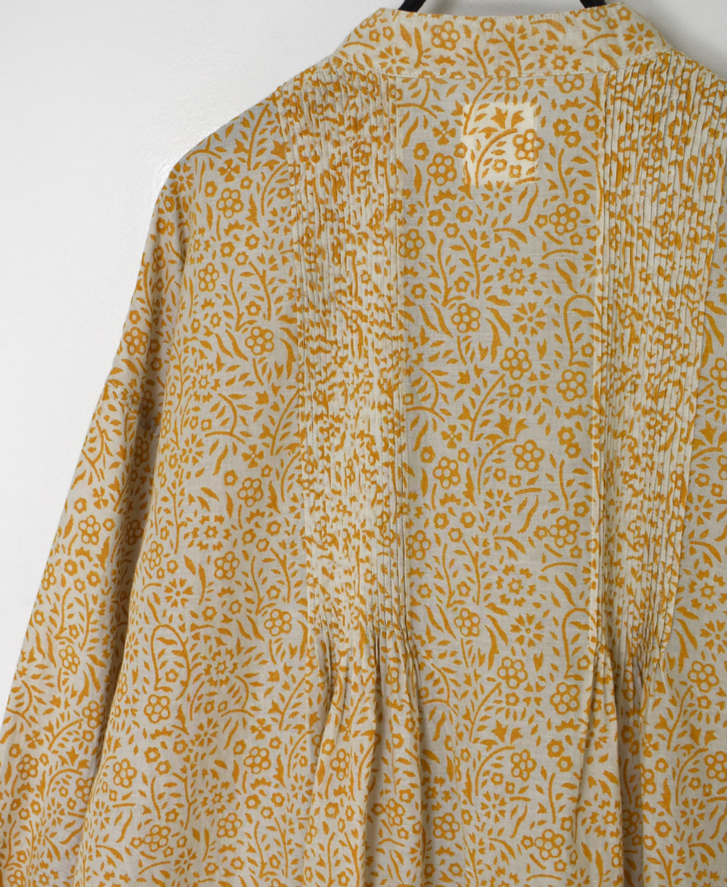 INMDS26102(チュニック) 80s COTTON FLOWER BLOCK PRINT BANDED COLLAR MINI PINTUCK TUNIC