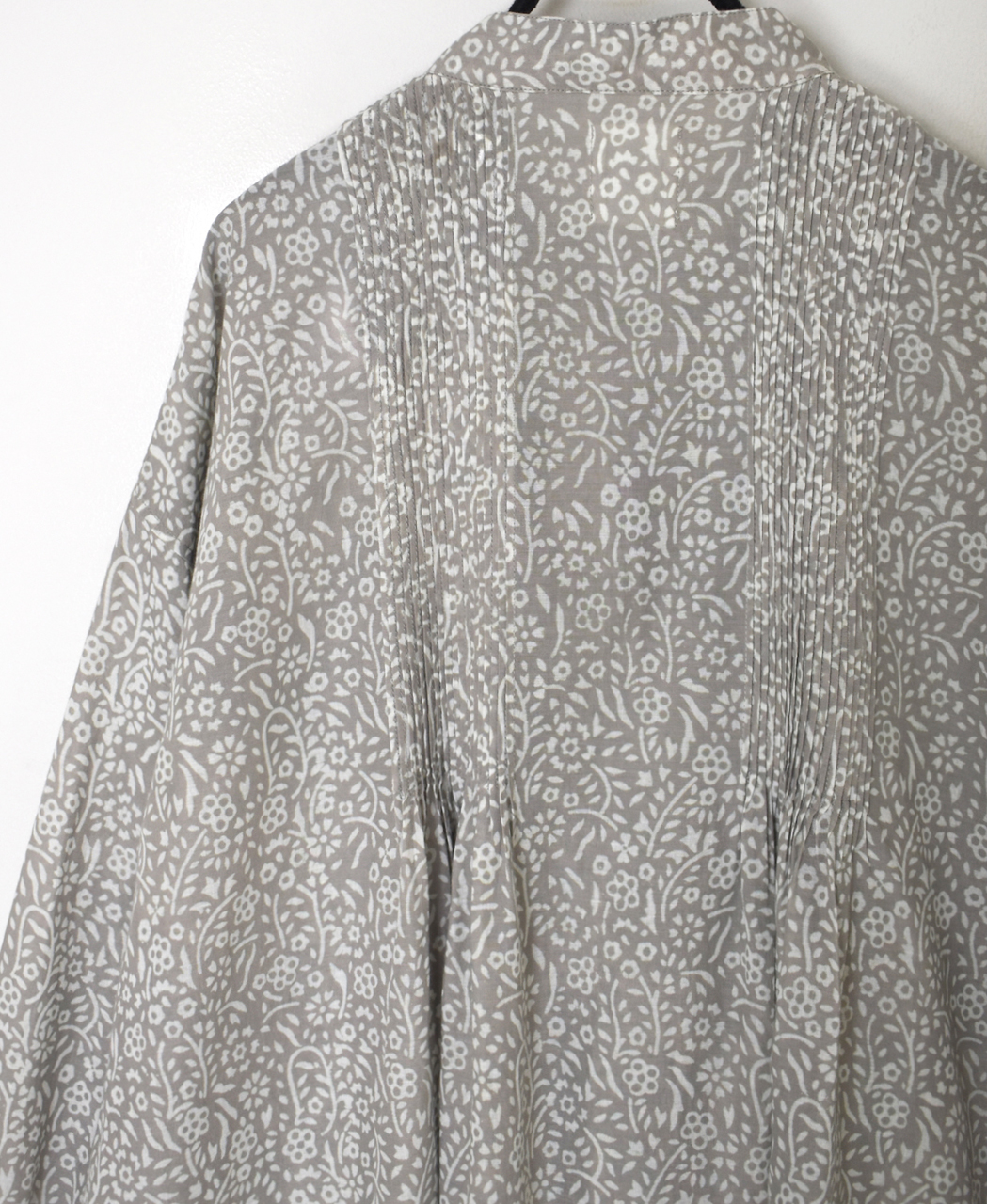 INMDS26102(チュニック) 80s COTTON FLOWER BLOCK PRINT BANDED COLLAR MINI PINTUCK TUNIC