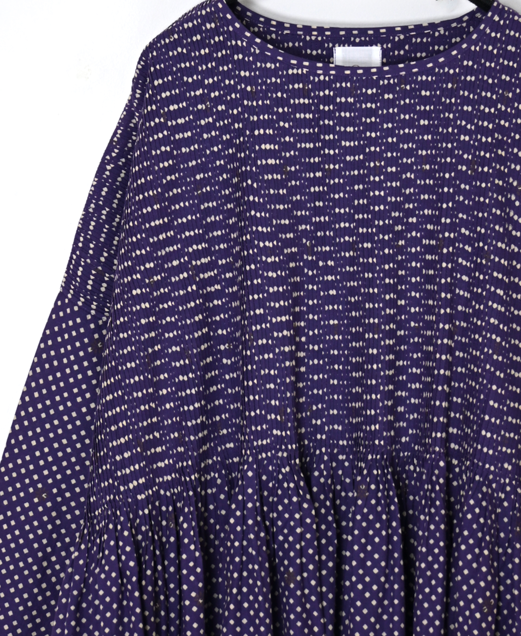 INMDS26082(ワンピース) 80s VOILE SQUARE BLOCK PRINT MINI PINTUCK PULLOVER DRESS