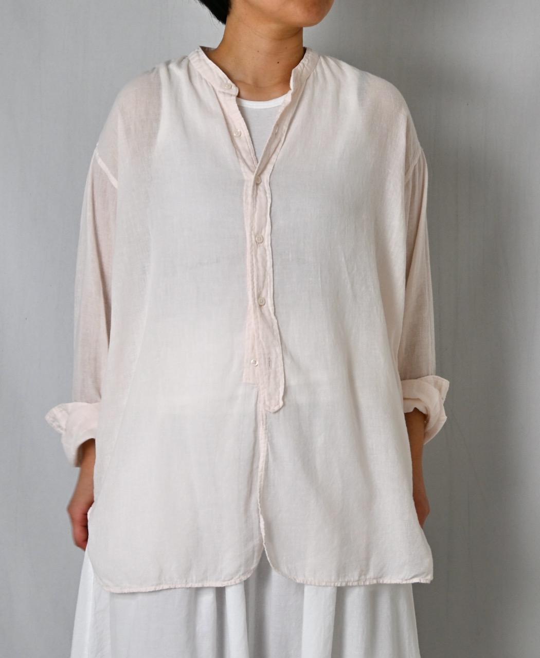 INAM2501G3D(シャツ) 30s GAUZE PLAIN OVERDYE UTILITY BANDED COLLAR SHIRT