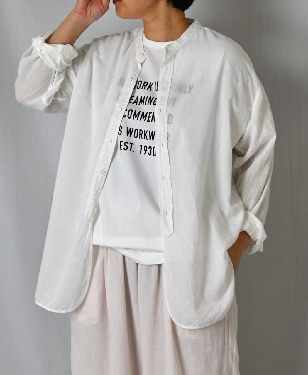 INAM2501G3D(シャツ) 30s GAUZE PLAIN OVERDYE UTILITY BANDED COLLAR SHIRT