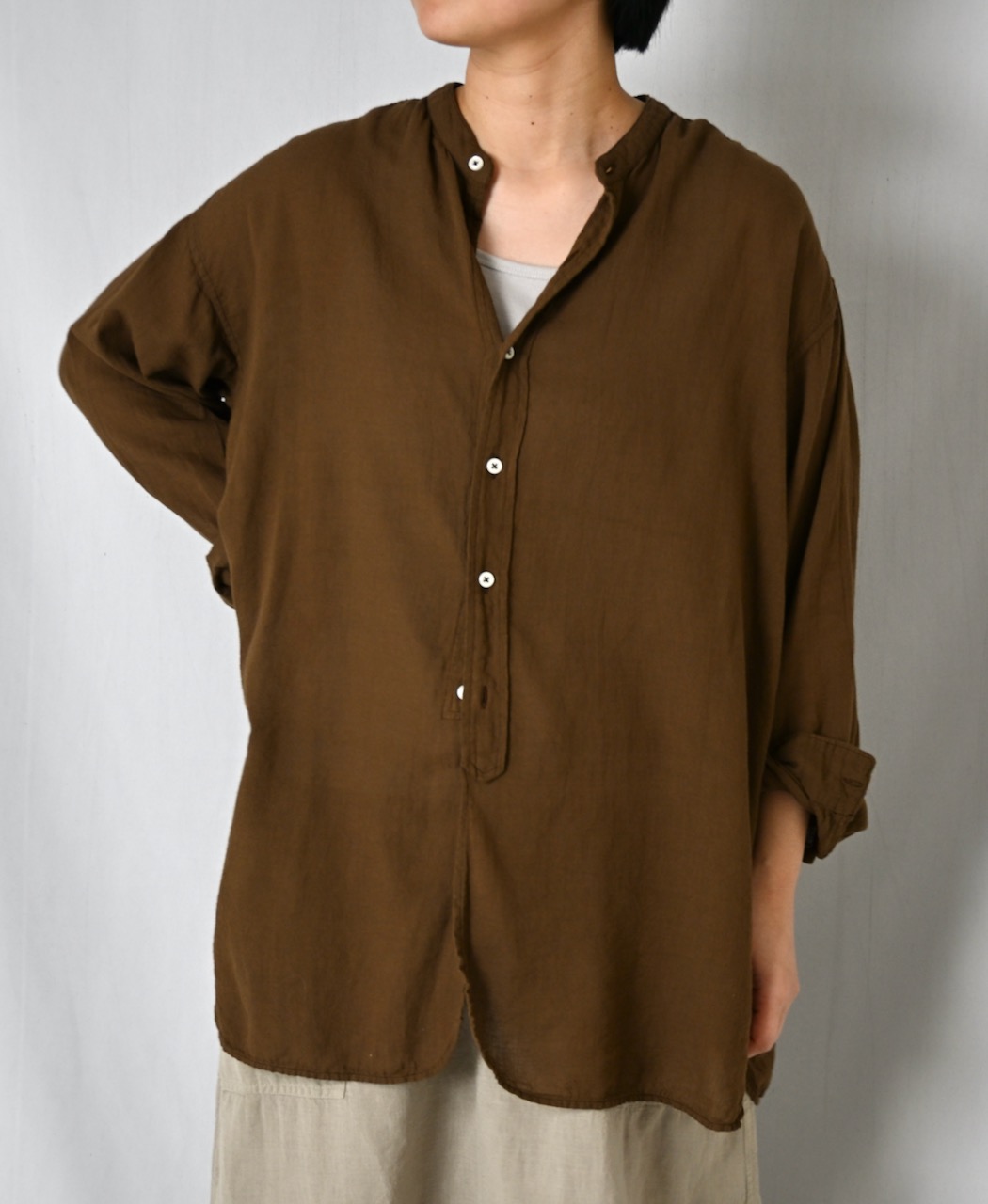 INAM2501G3D(シャツ) 30s GAUZE PLAIN OVERDYE UTILITY BANDED COLLAR SHIRT