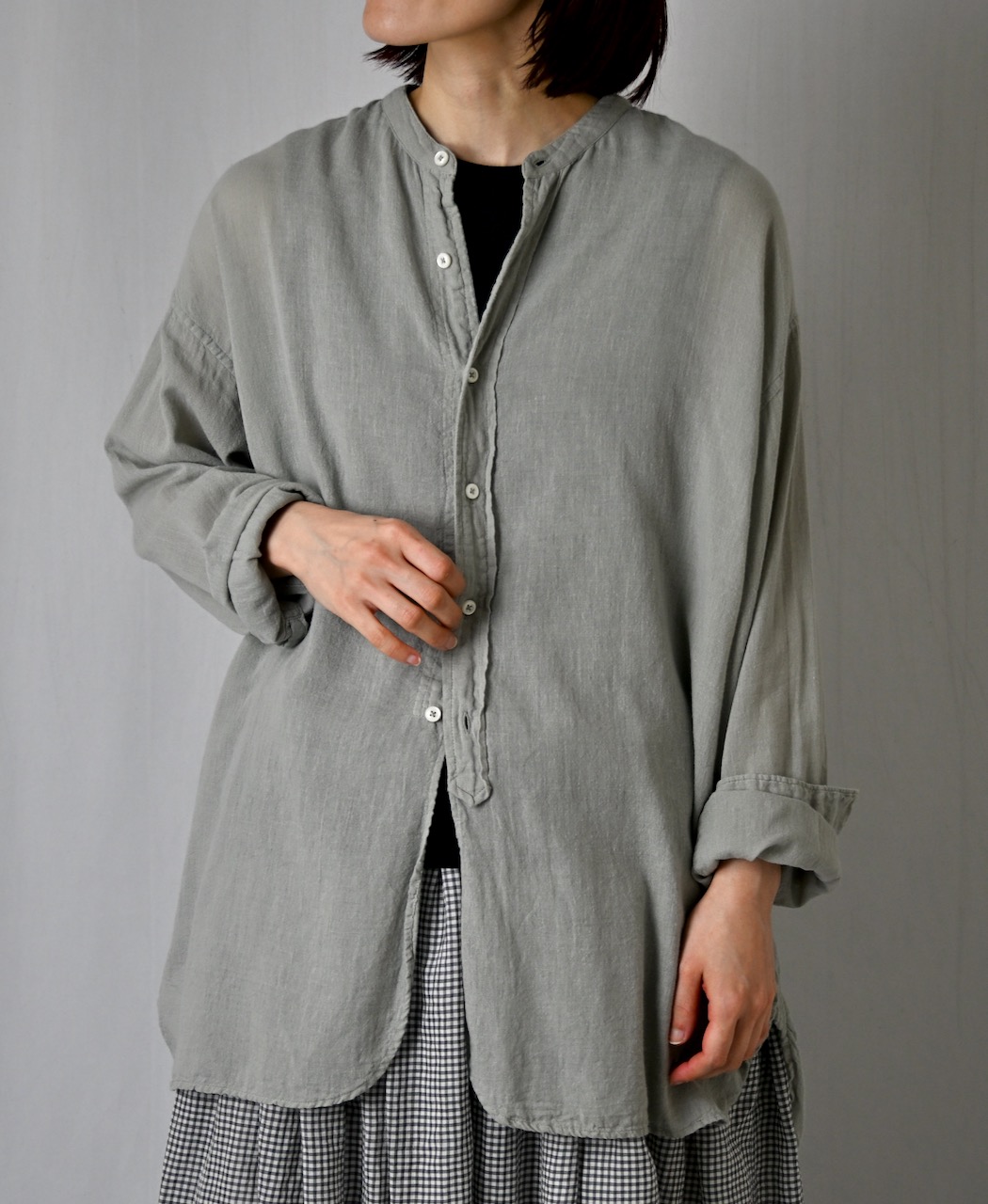 INAM2501G3D(シャツ) 30s GAUZE PLAIN OVERDYE UTILITY BANDED COLLAR SHIRT