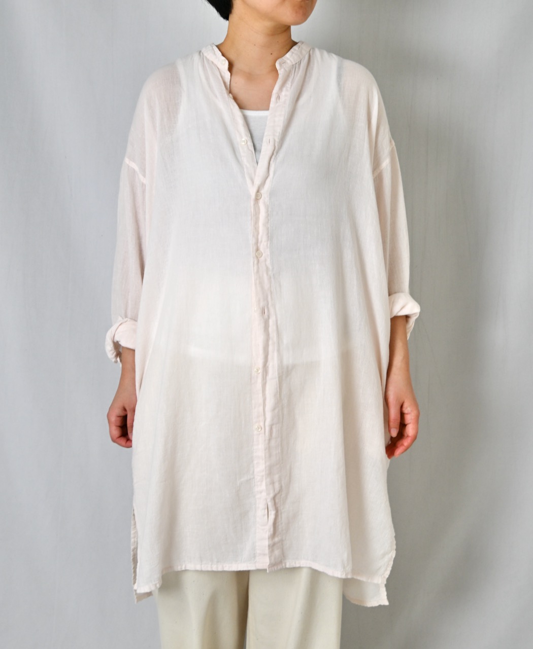 INAM2503G3D(シャツ) 30s GAUZE OVERDYE UTILITY BANDED COLLAR LONG SHIRT