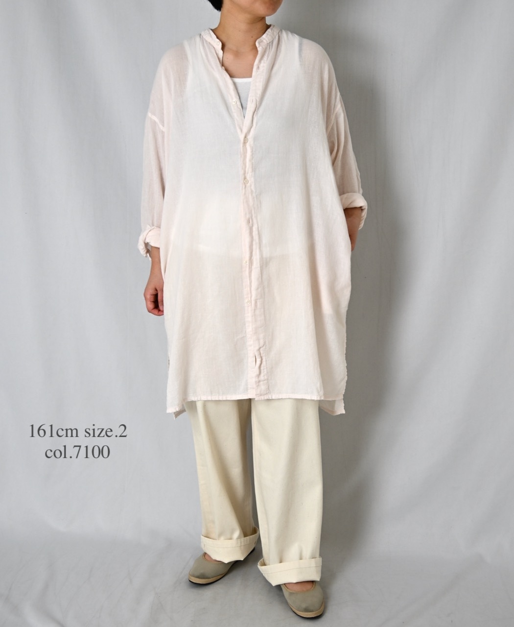 INAM2503G3D(シャツ) 30s GAUZE OVERDYE UTILITY BANDED COLLAR LONG SHIRT