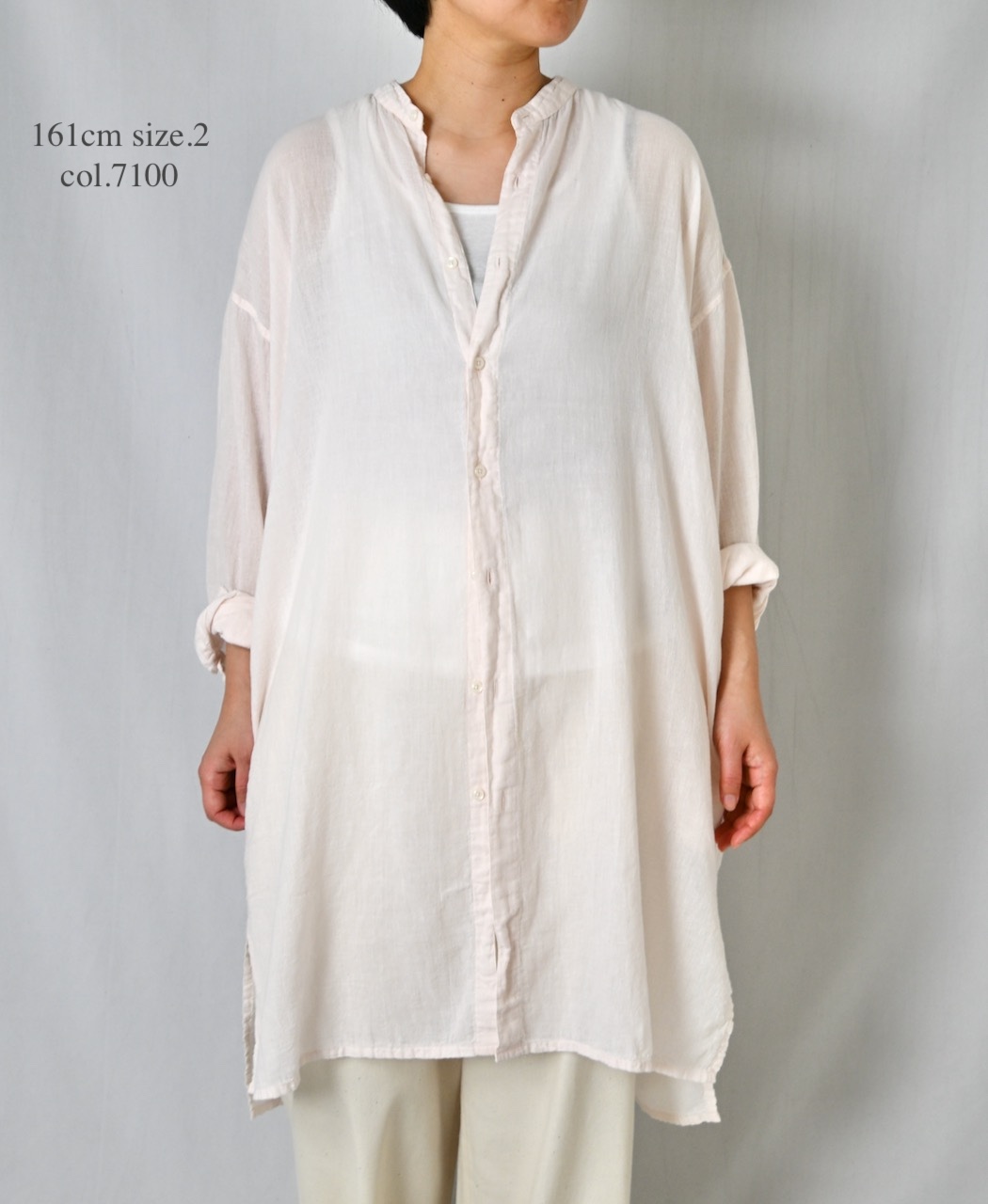 INAM2503G3D(シャツ) 30s GAUZE OVERDYE UTILITY BANDED COLLAR LONG SHIRT