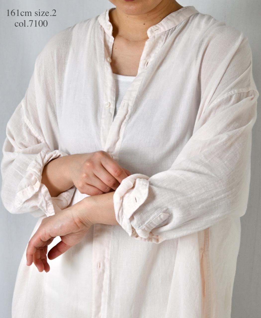 INAM2503G3D(シャツ) 30s GAUZE OVERDYE UTILITY BANDED COLLAR LONG SHIRT