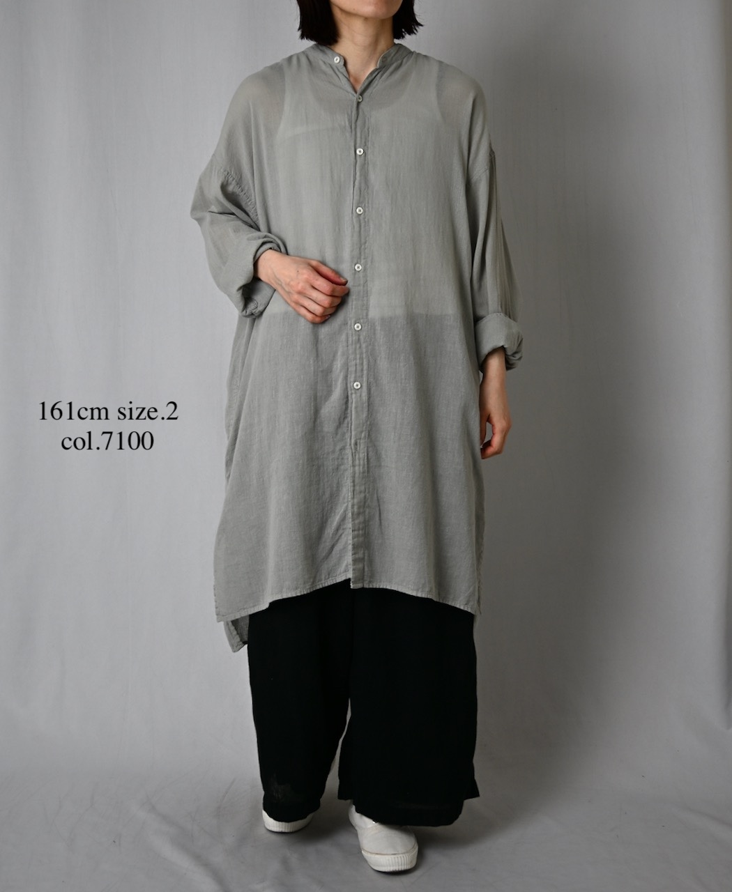 INAM2503G3D(シャツ) 30s GAUZE OVERDYE UTILITY BANDED COLLAR LONG SHIRT