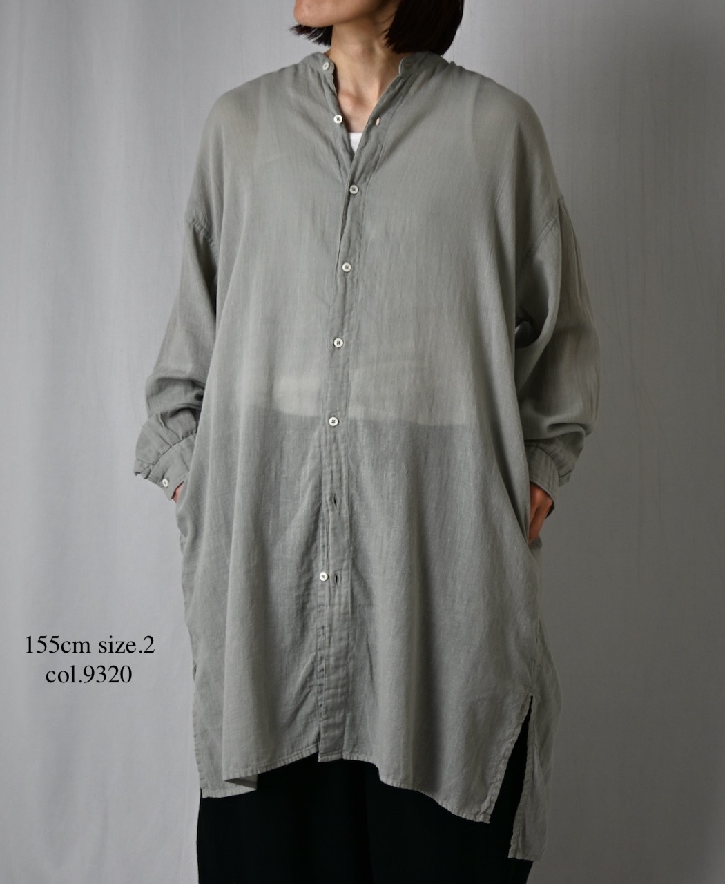 INAM2503G3D(シャツ) 30s GAUZE OVERDYE UTILITY BANDED COLLAR LONG SHIRT