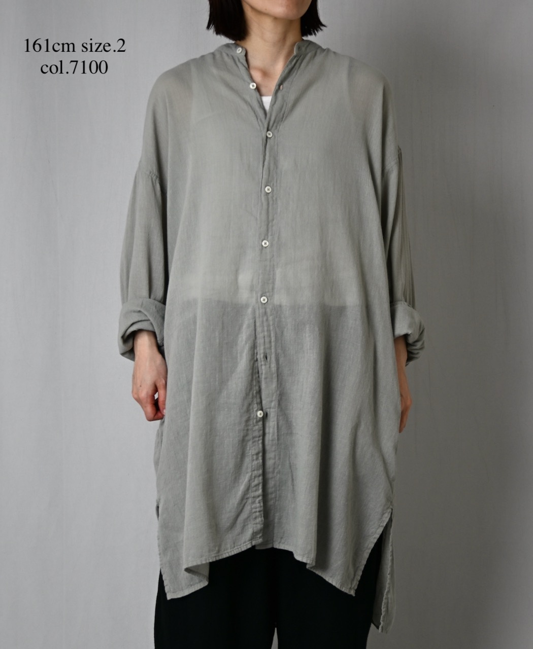 INAM2503G3D(シャツ) 30s GAUZE OVERDYE UTILITY BANDED COLLAR LONG SHIRT