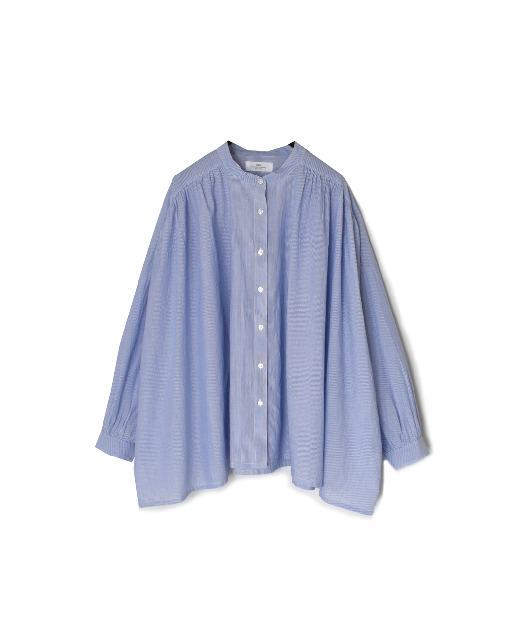 NSL26011(シャツ) 80s COTTON VOILE STRIPE BANDED COLLAR GATHER SHIRT