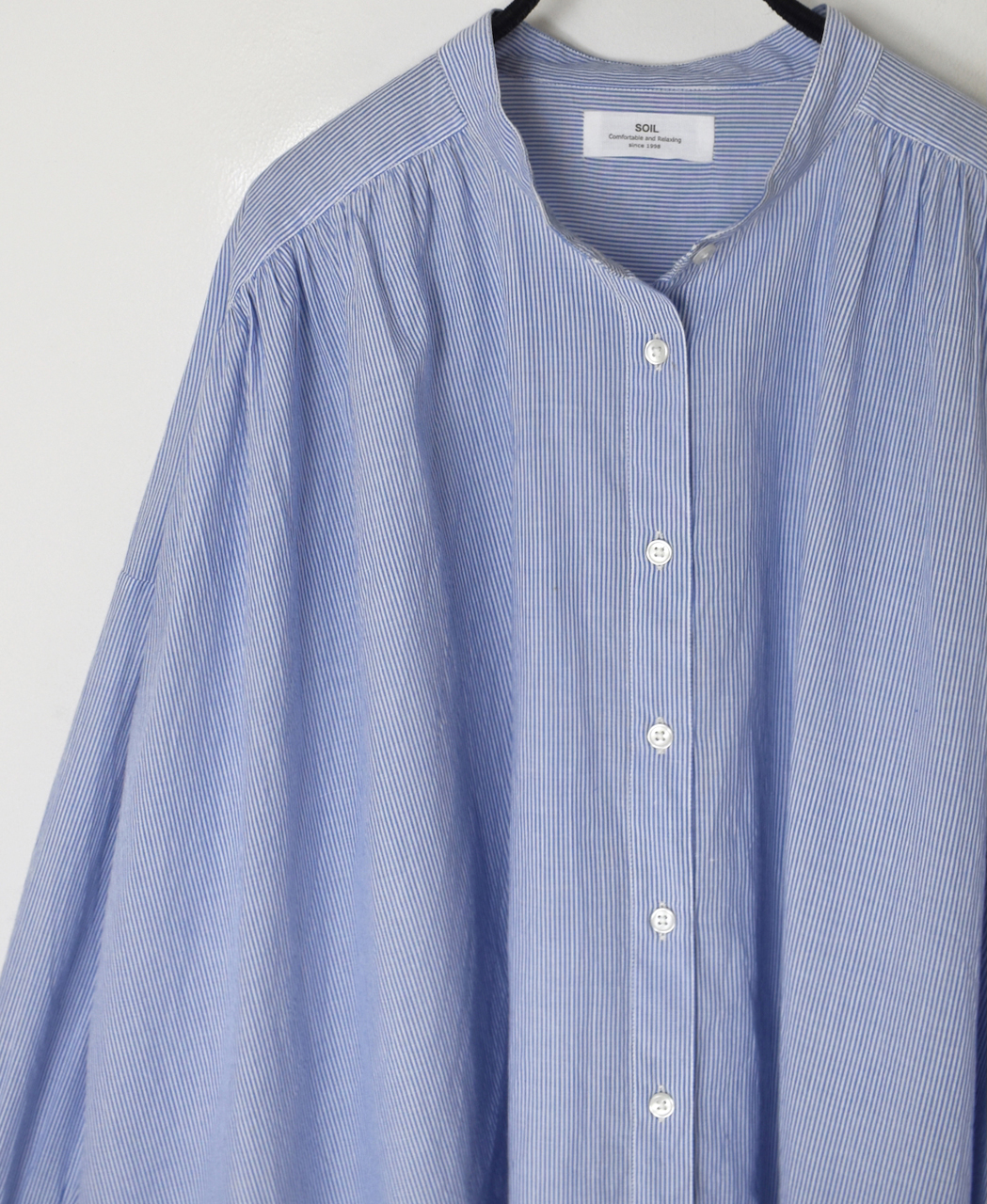 NSL26011(シャツ) 80s COTTON VOILE STRIPE BANDED COLLAR GATHER SHIRT