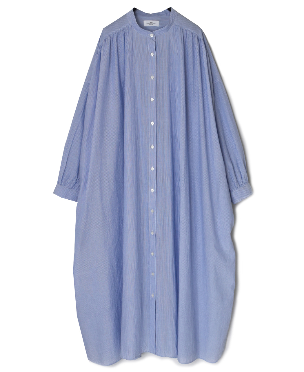 NSL26014(ワンピース) 80s COTTON VOILE STRIPE BANDED COLLAR GATHER SHIRT DRESS